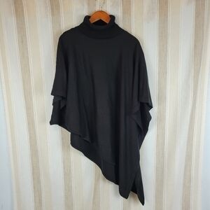 Calvin‎ Klein Turtleneck Poncho Sweater Black Size Small Assymetrical Lagenlook